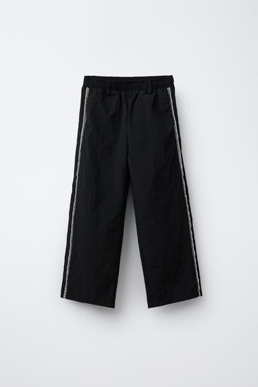 CONTRAST NYLON STRAIGHT-LEG TROUSERS - Black by Zara