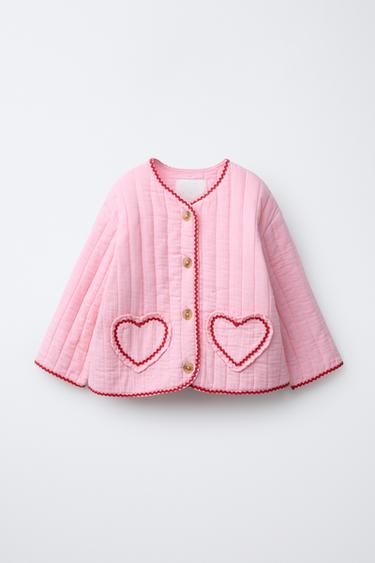 QUILTED JACKET WITH HEARTS - Light pink by Zara