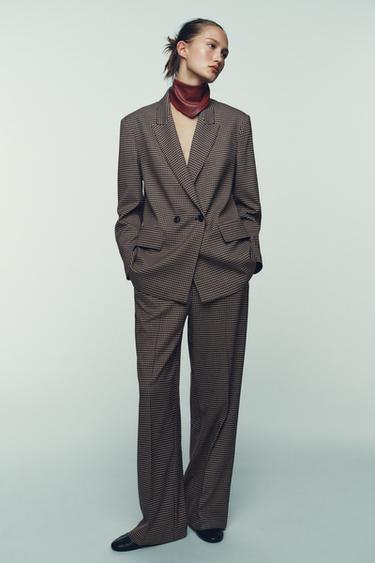 OVERSIZE DOUBLE-BREASTED CHECK BLAZER - Brown / Ecru by Zara