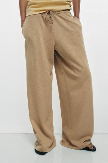 COTTON STRAIGHT TROUSERS - Light camel by Zara
