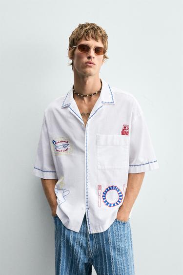 CONTRAST EMBROIDERY SHIRT - White by Zara