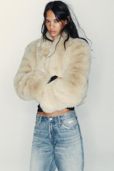 SHORT FAUX FUR COAT - Beige by Zara