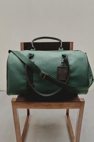COTTON AND LEATHER TRAVEL BAG - Green by Zara