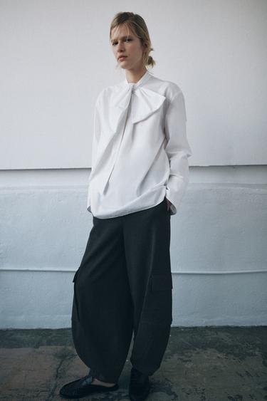 ZW COLLECTION POPLIN SHIRT WITH TIE DETAIL - White by Zara