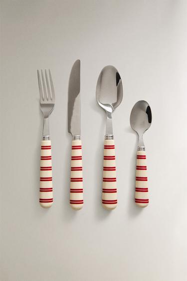 4-PIECE CUTLERY SET WITH STRIPED HANDLE - Red by Zara