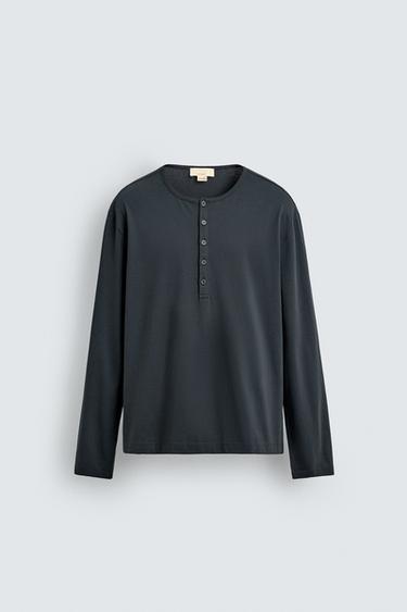 LIMITED EDITION HENLEY T-SHIRT - Dark grey by Zara