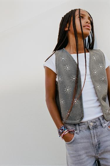 RHINESTONE DENIM WAISTCOAT - Anthracite grey by Zara