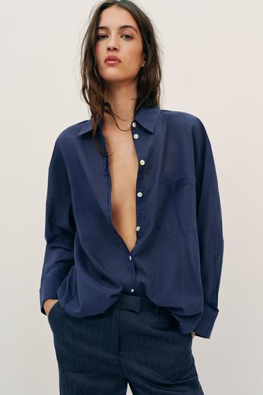 OVERSIZE COTTON SHIRT - Navy blue by Zara