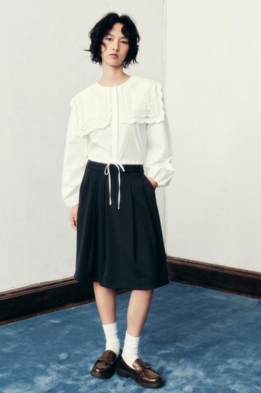 DOUBLE WAISTBAND SKIRT - Navy blue by Zara