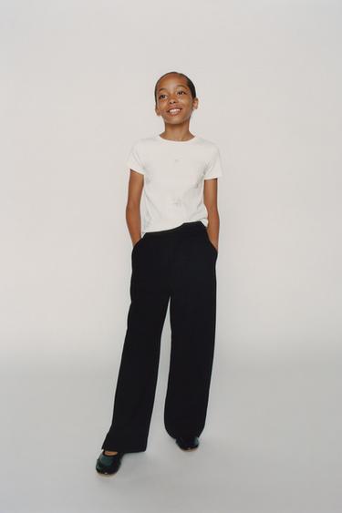 RIBBED T-SHIRT WITH JEWEL APPLIQUÉ - White by Zara