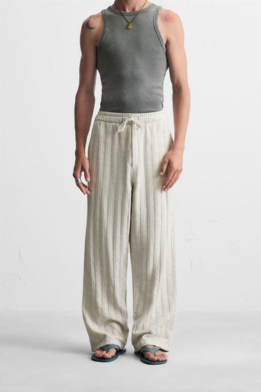 RELAXED FIT JACQUARD TROUSERS - Ice by Zara