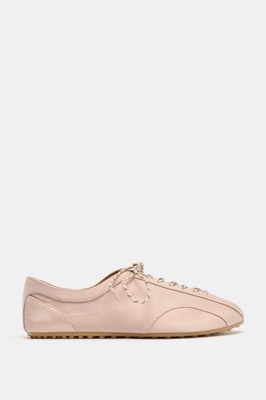 LACE-UP SPORTY BALLET FLATS - Pink by Zara