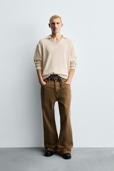 KNITTED RIPPED-EFFECT POLO SHIRT - Ecru by Zara - Image 0
