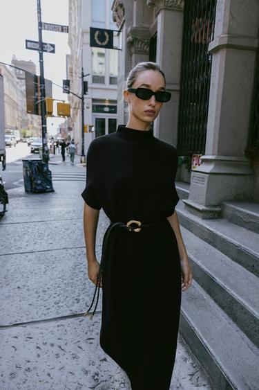 KNIT DRESS WITH BELT - Black by Zara