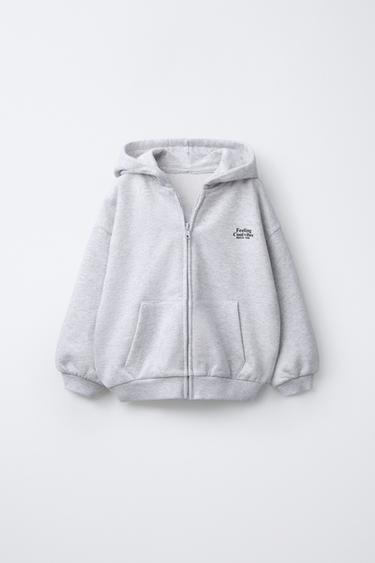 ZIP-UP SLOGAN HOODIE - Grey marl by Zara