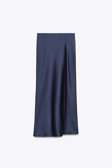 SATIN MIDI SKIRT - Navy blue by Zara