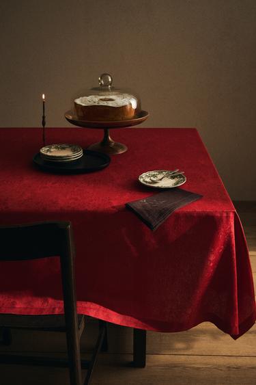 CHRISTMAS COTTON JACQUARD TABLECLOTH WITH BRANCHES - Red by Zara