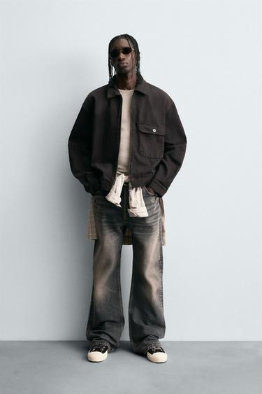 RELAXED FIT DENIM JACKET - charcoal grey by Zara