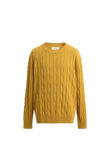COTTON CABLE-KNIT TEXTURED JUMPER - Yellow by Zara