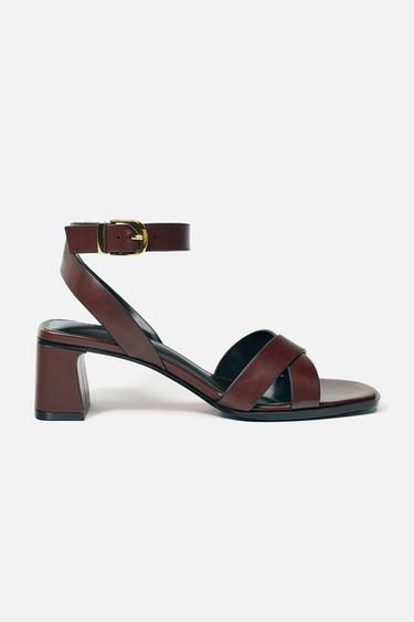 BUCKLED BLOCK HEEL SANDALS - Burgundy Red by Zara
