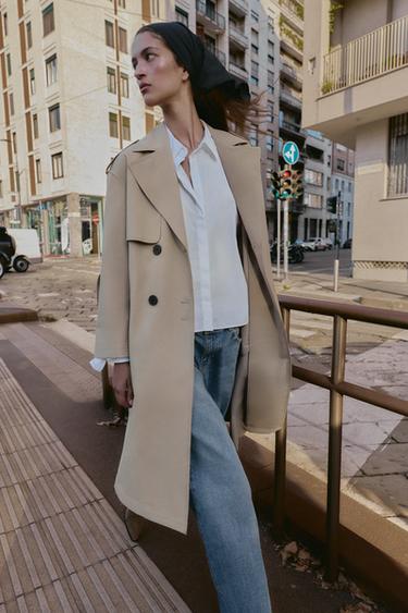 WINDPROOF WATER REPELLENT LONG TRENCH COAT WITH BELT - camel by Zara
