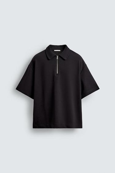 INTERLOCK ZIP-UP POLO SHIRT - Black by Zara