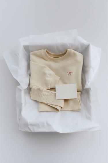RIBBED LEGGINGS AND BOW SWEATSHIRT JOGGING SET - Ecru/Yellow by Zara