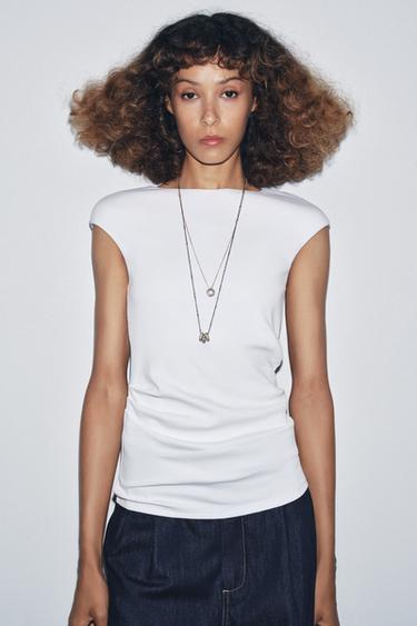 RIBBED DRAPED TOP - White by Zara - Image 0