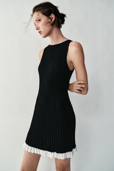 SHORT RIBBED KNIT DRESS - Black by Zara