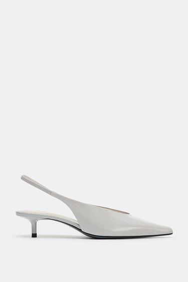 LEATHER KITTEN HEEL SHOES - Light Grey by Zara
