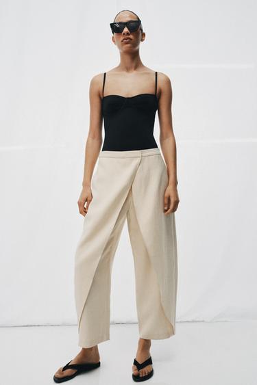 ZW COLLECTION WRAP FRONT TROUSERS - Mid-ecru by Zara
