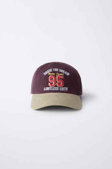 3-14 YEARS/WASHED EFFECT CAP WITH EMBROIDERED TEXT - Burgundy by Zara