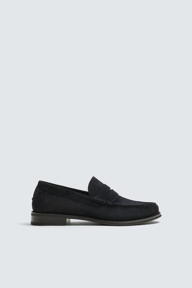 LEATHER PENNY LOAFERS - Blue by Zara