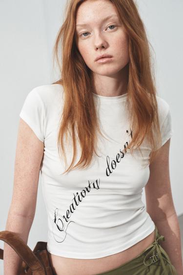FRONT SLOGAN T-SHIRT - White by Zara