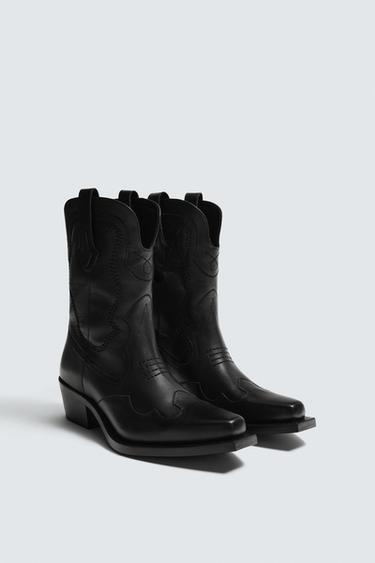 COWBOY LEATHER BOOTS - Black by Zara
