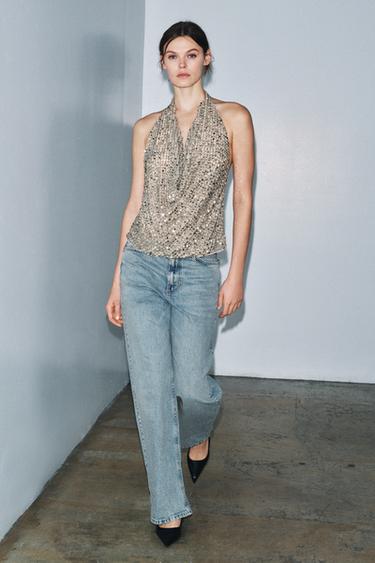 ZW COLLECTION HALTER SEQUIN TOP - Silver by Zara