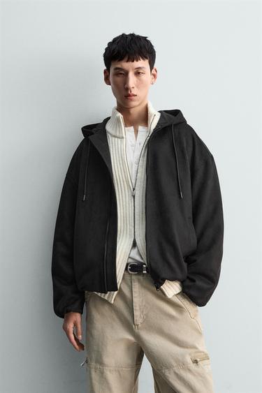 FAUX SUEDE HOODED JACKET - Black by Zara