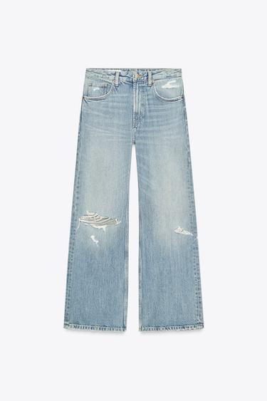 TRF RIPPED MID-WAIST BOYFRIEND JEANS - Blue by Zara