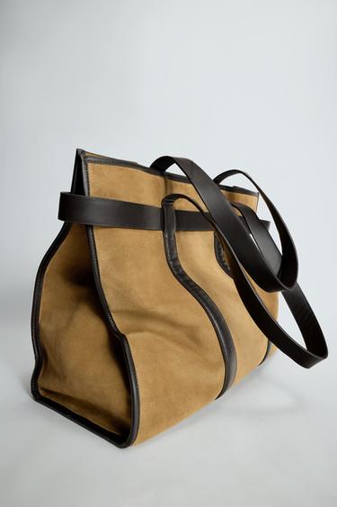 LEATHER TOTE BAG - Caramel Brown by Zara