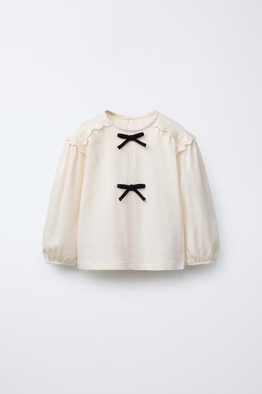 T-SHIRT WITH BOWS - Ecru by Zara - Image 0