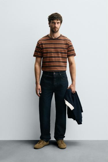 JACQUARD STRIPED T-SHIRT - Brown by Zara