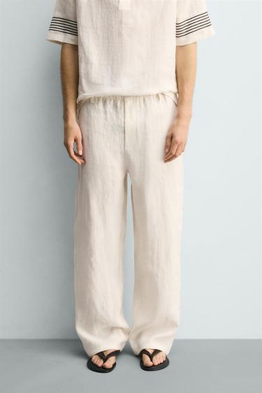 100% LINEN RELAXED FIT TROUSERS - Ecru by Zara