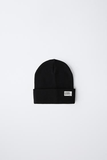 RIBBED KNIT BEANIE WITH LABEL - Black by Zara