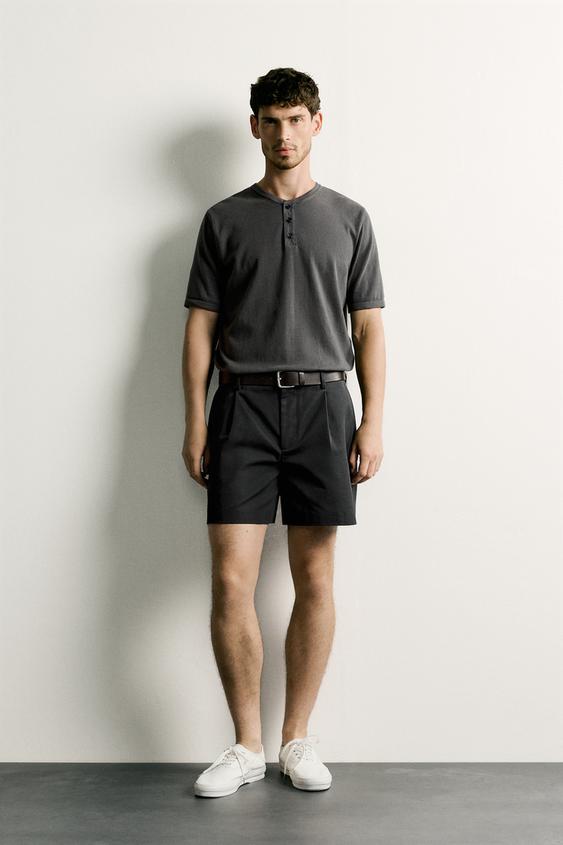KNIT HENLEY T-SHIRT - Charcoal grey by Zara - Image 0
