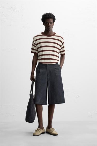 STRIPED JACQUARD KNIT T-SHIRT - Burgundy by Zara - Image 0