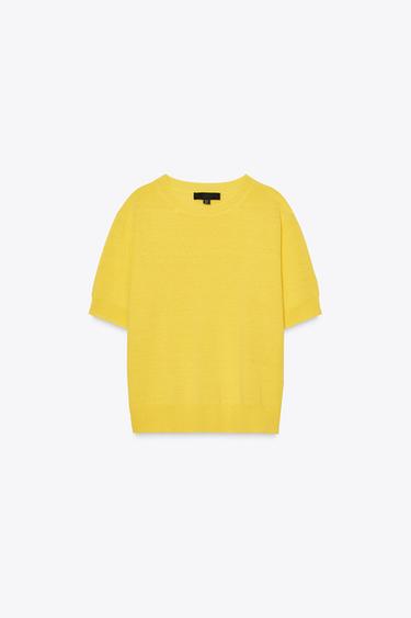 SHORT SLEEVE KNIT LINEN BLEND TOP - Yellow by Zara