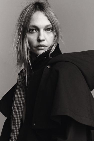 HOODED CONTRAST LAPEL TRENCH COAT ZW COLLECTION - Blue by Zara