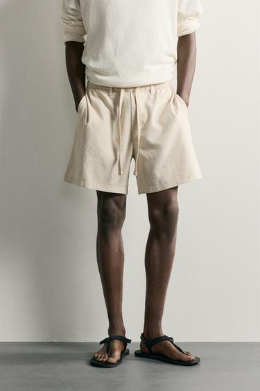 COTTON/LINEN RELAXED FIT BERMUDA SHORTS - Light beige by Zara
