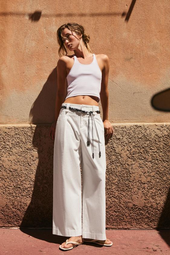 POPLIN TROUSERS WITH SCARF BELT - White by Zara - Image 0