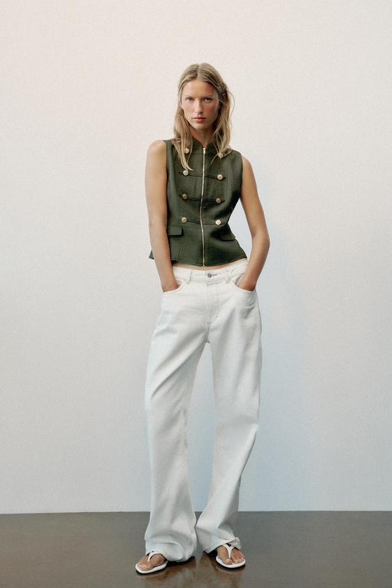 WAISTCOAT WITH FROG FASTENING AND ZIP - Dark khaki by Zara - Image 0